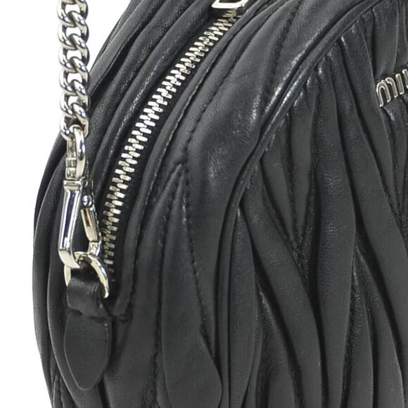 Auth MIUMIU Crossbody Shoulder Bag Black Leather/Silvertone - r10316a - Picture 6 of 14